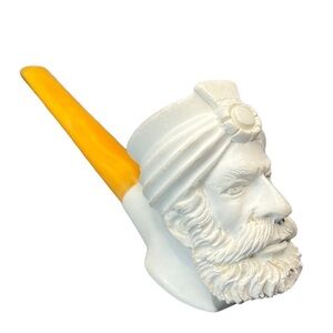 HAND CARVED MAN GENUINE BLOCK MEERSCHAUM PIPE VINTAGE MADE IN TURKEY